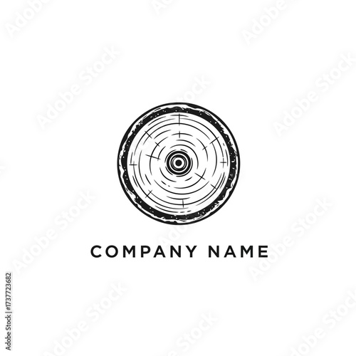 Detailed Wood Slice Illustration with Concentric Rings and Rough Texture.