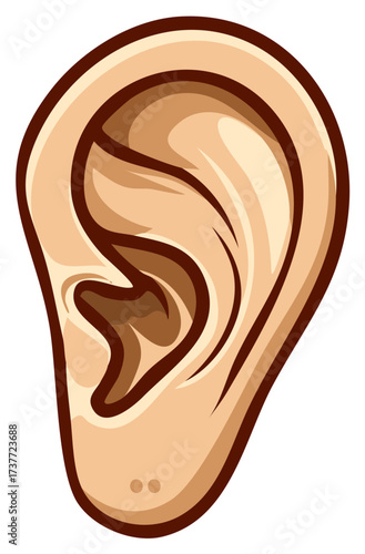 Cartoon human ear illustration with detailed contours and shading