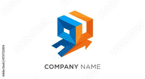 A flat vector abstract logistics logo with a 3D-style container box symbol