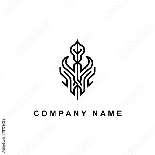Elegant Abstract Logo Design with Intertwined Lines and Leaf Motif.