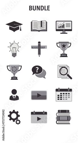 Educational Bundle - Icons for Learning, Knowledge, and Achievement.