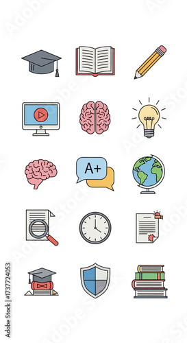 Education and Learning Icons - A Comprehensive Collection of Educational Symbols.