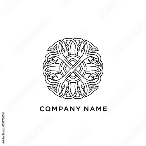 Elegant Circular Celtic Knot Logo Design with Interwoven Lines and Company Name.