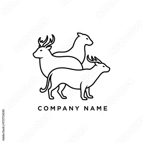 Elegant Line Art Logo Featuring a Deer, Wolf, and Antelope.