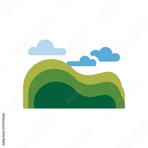 Green Hills Landscape with Clouds, a Serene and Peaceful Nature Scene.