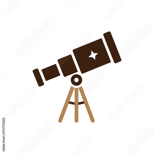 Illustration of a Brown Telescope on a Tripod with a Star.