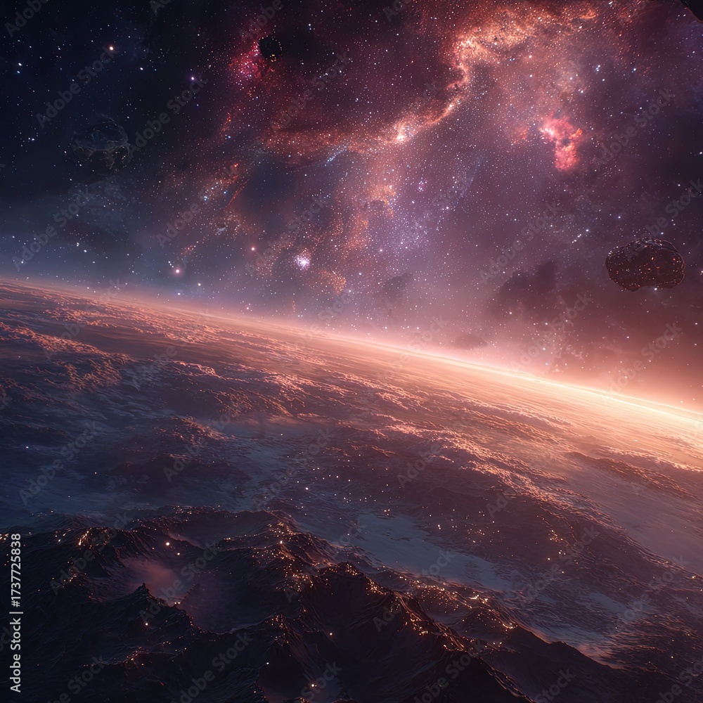 Fototapeta premium Cosmic View Of Planets And Stars At Night