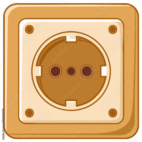 Brown European Power Outlet Illustration Wall Socket and Plug for Home Electricity