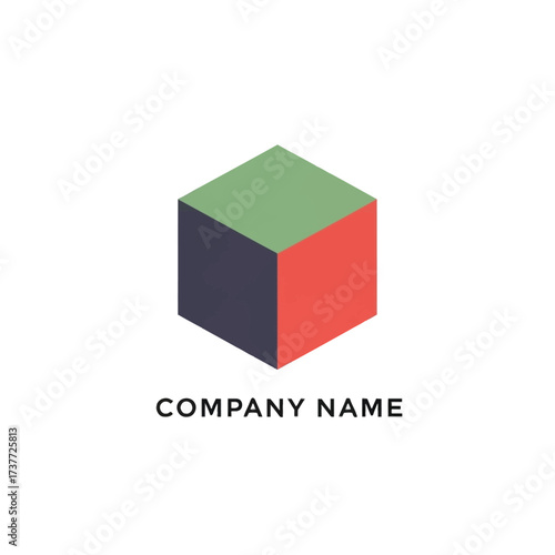 Isometric Cube Logo Design with Green, Red, and Blue Facets for Modern Company.