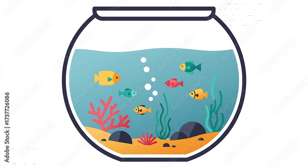 Fototapeta premium Cartoon Fish Tank Aquarium Scene.