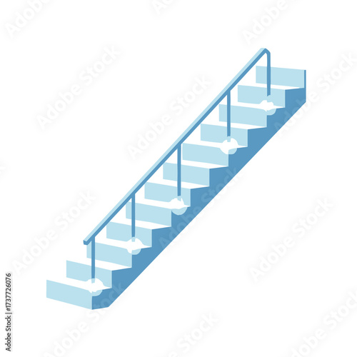 Isometric Staircase Illustration with Handrail for Architectural Design.