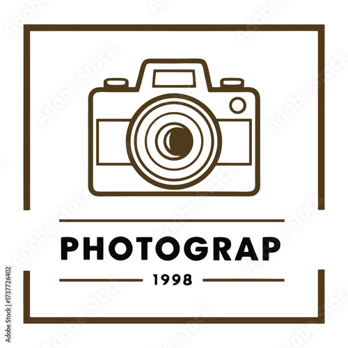 Vintage photography icon with 'photograp' and 1998 text for creative businesses 