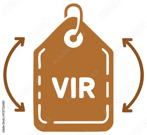 VIR tag icon with 360 degree rotation arrows for a virtual tour or augmented reality e-commerce experience