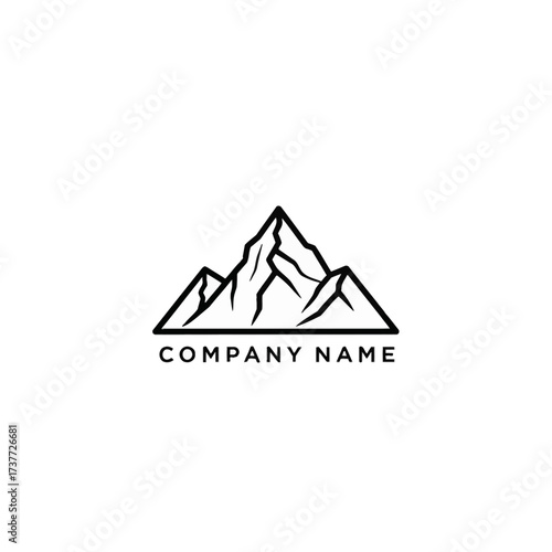 Minimalist Mountain Logo Design with Bold Outline and Company Name.