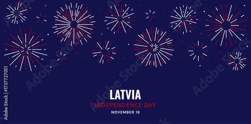Latvia independence day banner template. Vector illustration with flag color fireworks. Flat style. Vector illustration