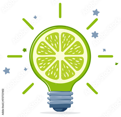 Light bulb with a lime slice inside representing fresh ideas and green energy