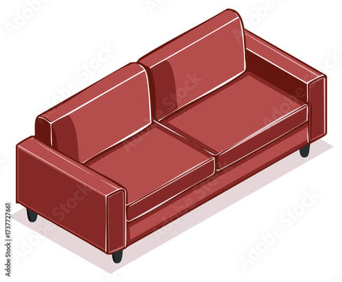 Isometric Style Red Sofa Illustration Comfort Living Space Icon Graphic Element
