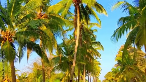 Lush palm trees against a vibrant blue sky
