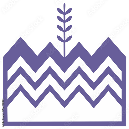 Minimalist purple mountain peaks and wheat plant abstract graphic design