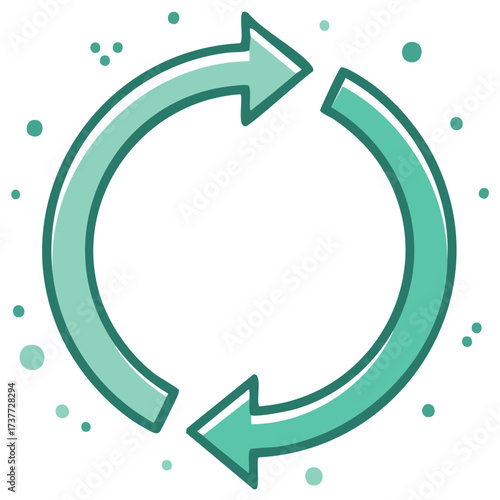 Green circular arrows concept for refresh, process, reuse and repeat illustrations.