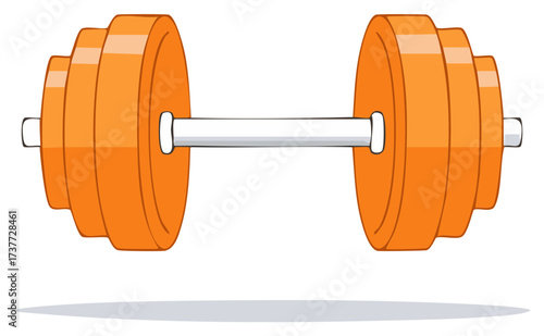 Orange Dumbbell With Multiple Weight Plates And Silver Bar For Fitness