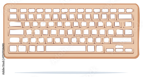 Cartoon style computer keyboard illustration with blank keys for customization and graphic design projects