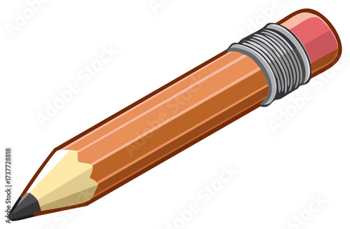 Wooden pencil cartoon illustration with eraser for writing and drawing supplies