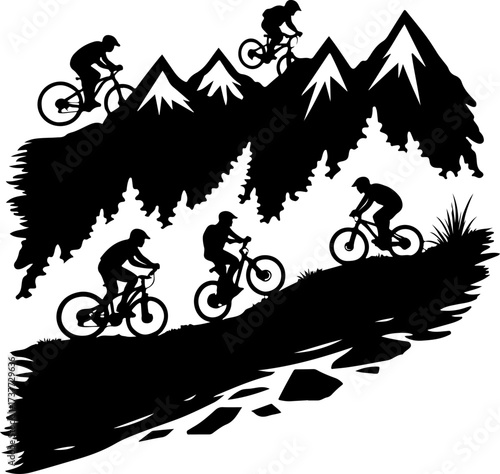 Downhill Thrill: Mountain Bikers in the Forest