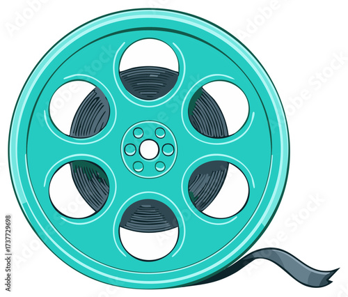 Turquoise Film Reel with Looping Ribbon