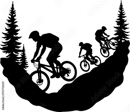 Downhill Thrill: Mountain Bikers in the Forest