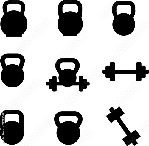 Gym Equipment Silhouettes: Kettlebells and Weights

