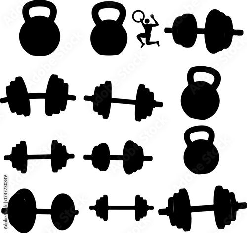 Gym Equipment Silhouettes: Kettlebells and Weights

