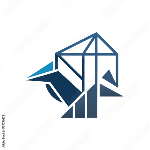 Geometric abstract bird with blue and white tones