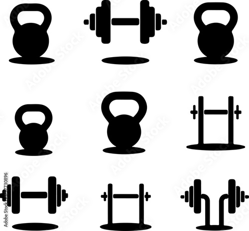 Gym Equipment Silhouettes: Kettlebells and Weights

