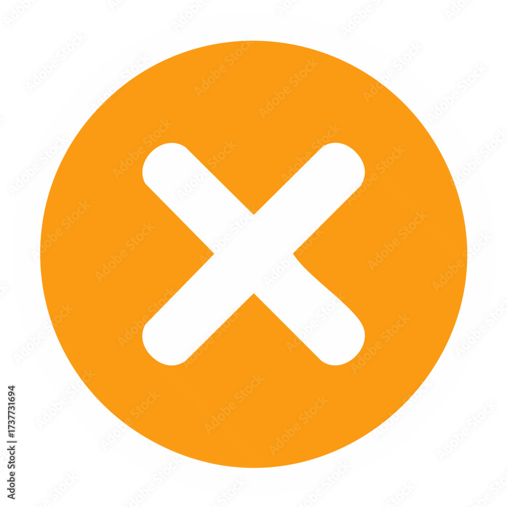 Obraz premium Orange circle with white cross, error, cancel or delete button or icon