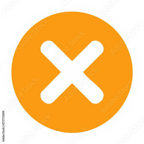 Orange circle with white cross, error, cancel or delete button or icon