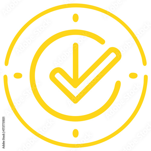 Time Completed Yellow Icon Circle Outline Checkmark Indicator Success Concept