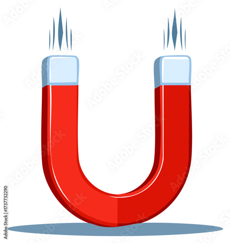 Depiction of a Magnet: A U-shaped device, attracting with magnetic force, physics illustration