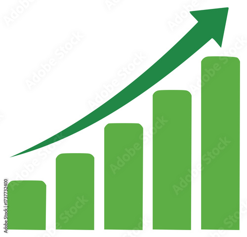 Rising bar chart with green arrow trending upward for growth and improvement