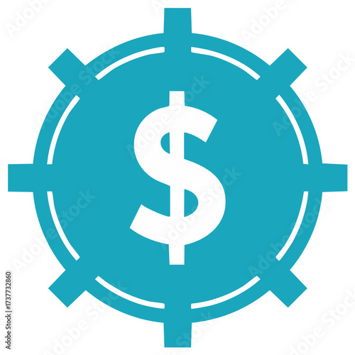 Financial mechanism icon, Dollar symbol inside blue cogwheel, business finance concept