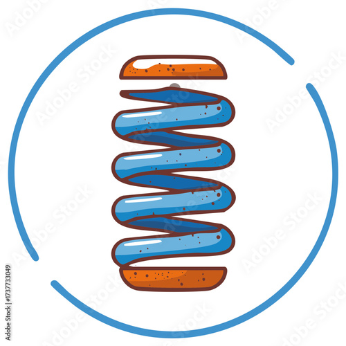 Vector graphic icon of a blue metal spring representing flexibility, resilience, and mechanics