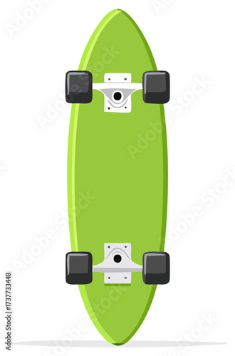 Vibrant green surfboard shaped skateboard with black wheels for active lifestyle