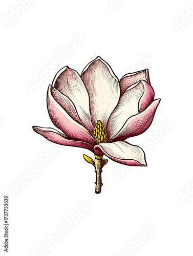 Elegant Magnolia Flower Illustration on Black Background Detailed Floral Art