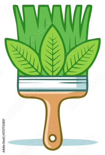 Cartoon brush with green grass and leaves ecology concept for nature projects creative and design