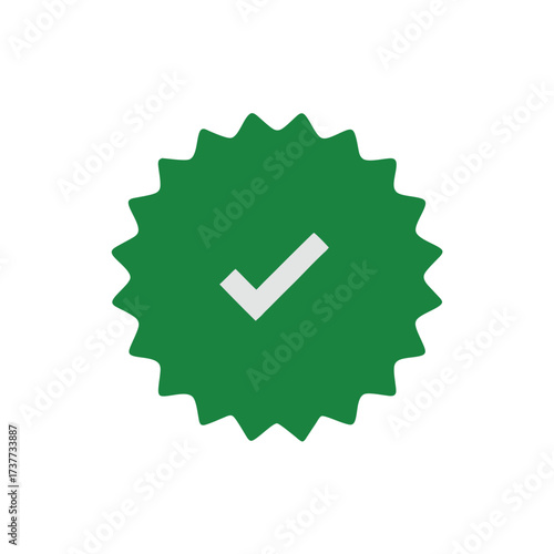 Green verified badge with white checkmark icon vector.