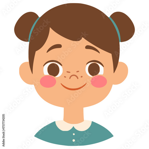 cute girl satisfied expression face flat color vector illustration template design