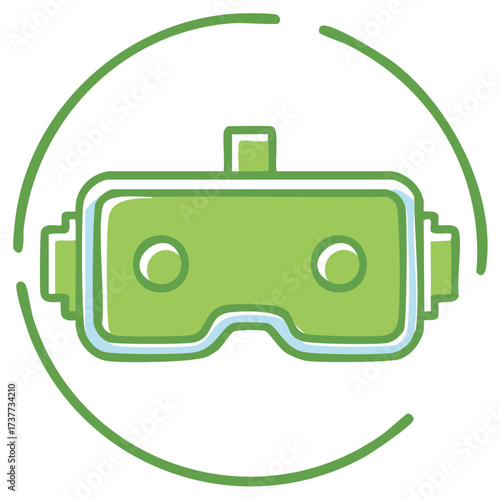 Vibrant green virtual reality headset icon representing immersive augmented digital experience