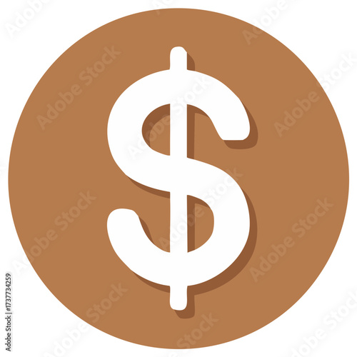 White dollar sign inside a brown circle representing currency and finance concepts
