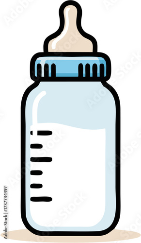 Illustration of a baby bottle filled with milk, ready for feeding the infant