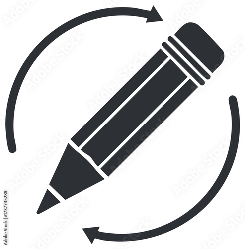 Pencil icon surrounded by circular arrows indicating process or edit